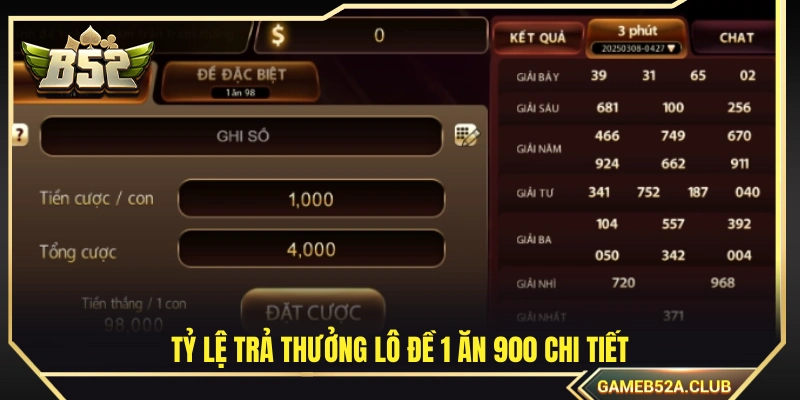 Tỷ lệ trả thưởng lô đề 1 ăn 900 chi tiết